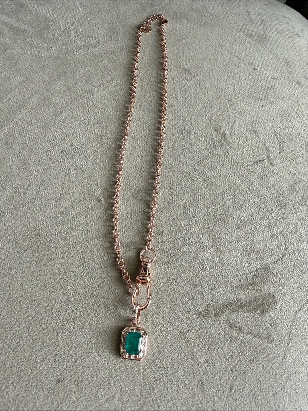 Rose Gold Chain Necklace with Emerald Green Pendant - Women Jewelry